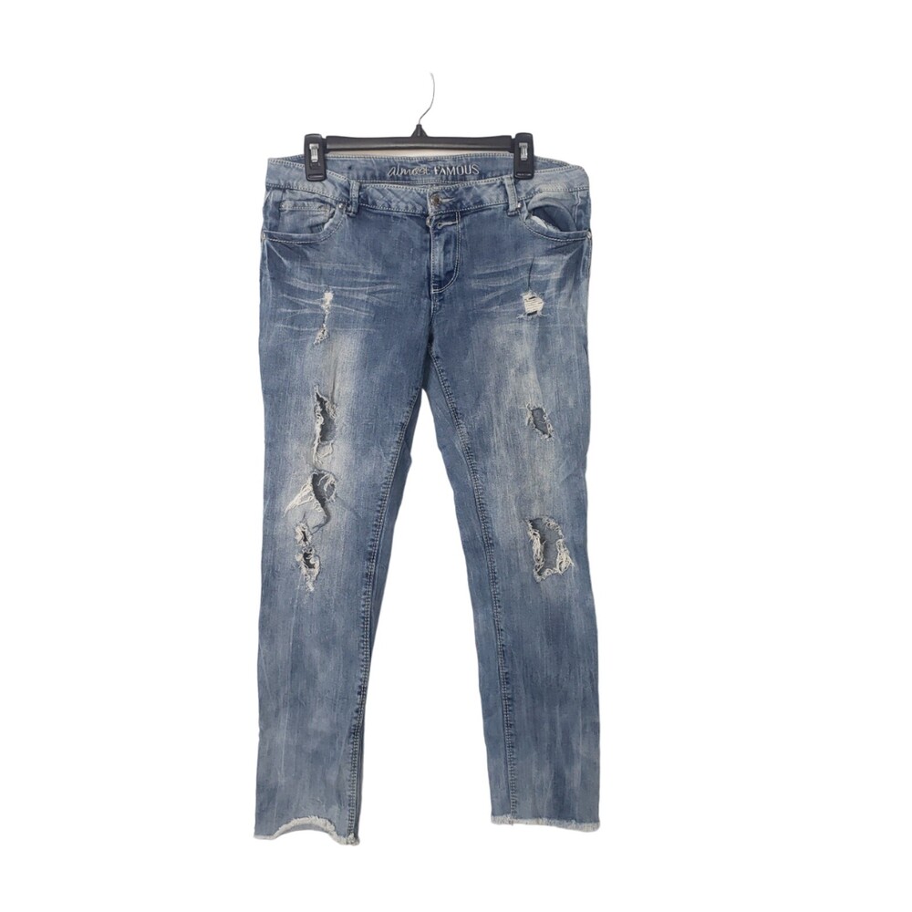 ALMOST FAMOUS Distressed Destroyed Raw Hem Denim Jeans Size 13